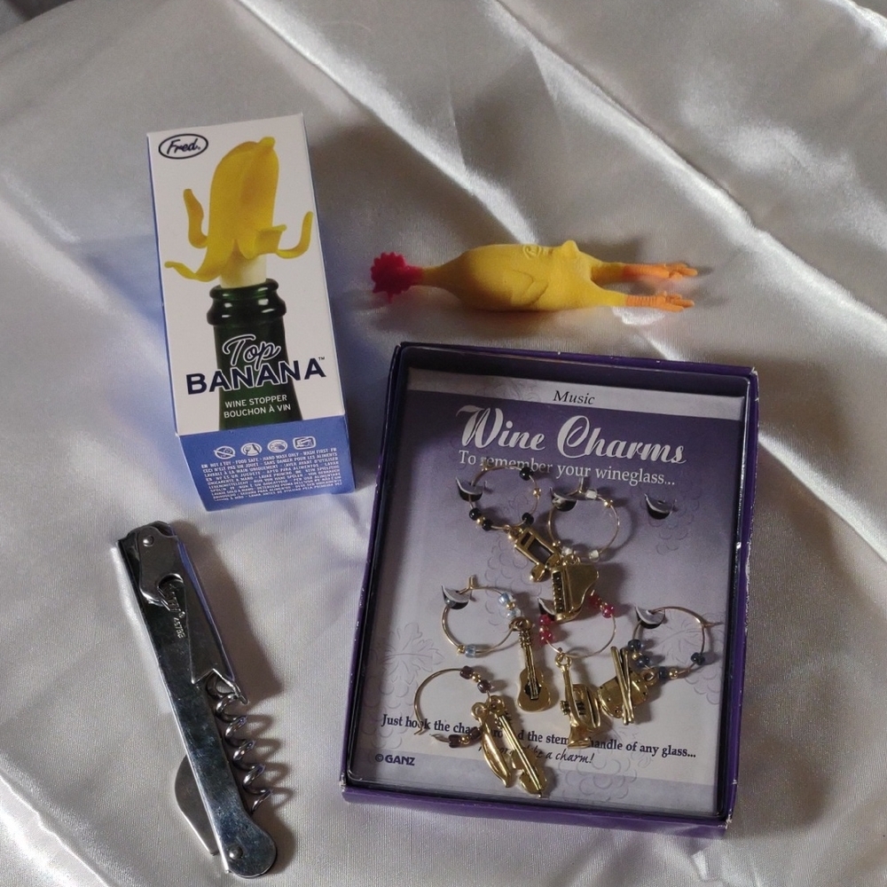 Bundle! Wine Charms, Wine Bottle Stoppers & Wine Key